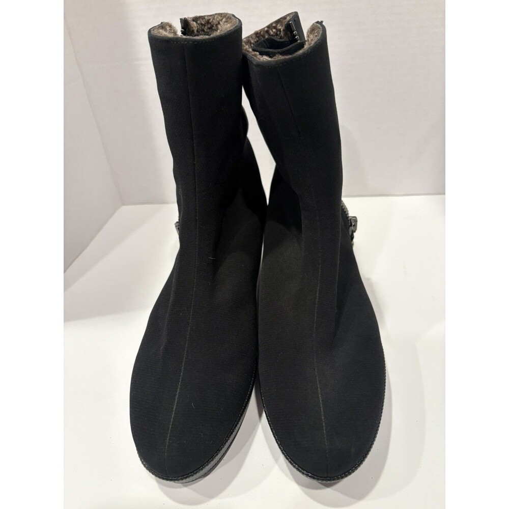 Stuart Weitzman Sidetrack Wedge Ankle Bootie Womens 9 Black Suede Zip - Picture 2 of 8